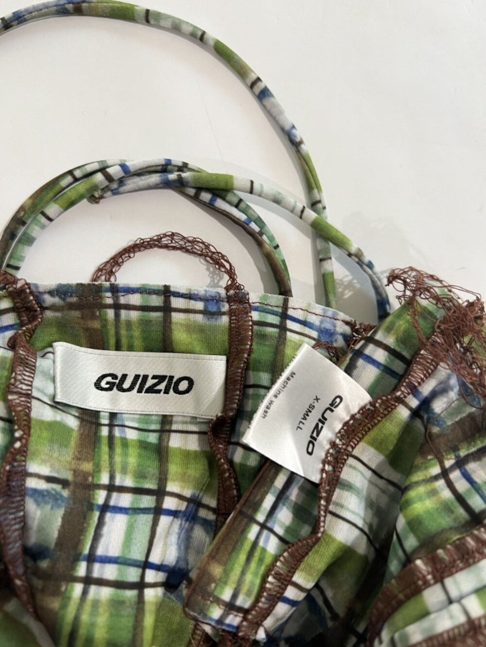 Danielle Guizio Plaid Cut-Out Ditreed Halterneck Top in Green - Picture 4 of 4